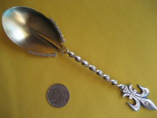 Antique French Fleur - De - Lis Sterling Silver Serving Spoon Gilt Bowl photo