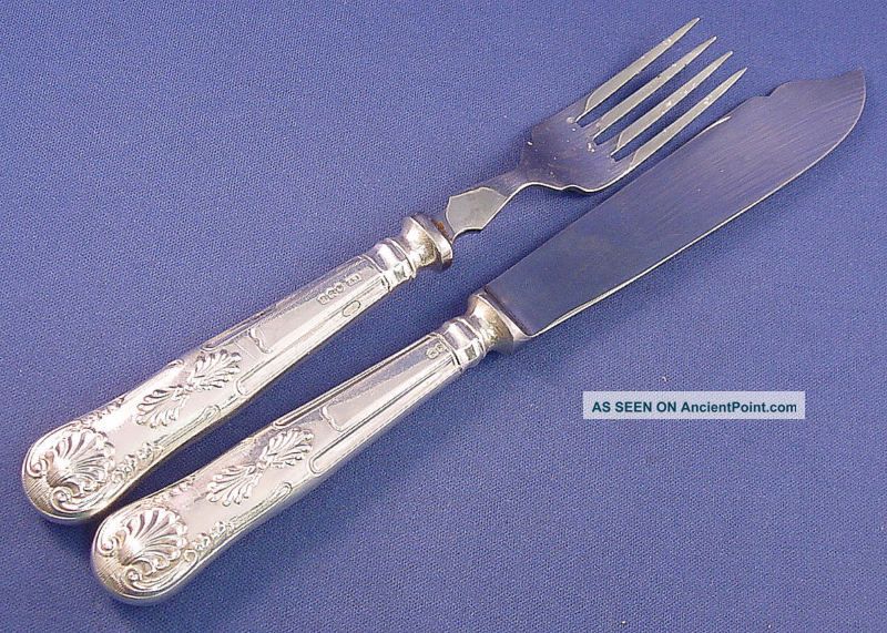 King Pattern English Sterling 16 Pc Fish Set Other photo