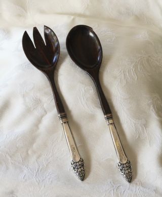 Black Starr And Gorham Sterling Silver And Mahogany Salad Serving Set,  1940s photo