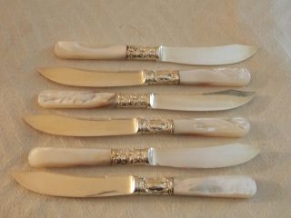 Mother Of Pearl Sterling Band Fruit Knife Set Baird North Co Providence Ri photo