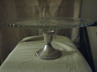 Vintage Sterling Silver & Crystal Cake Plate / Pedestal By 