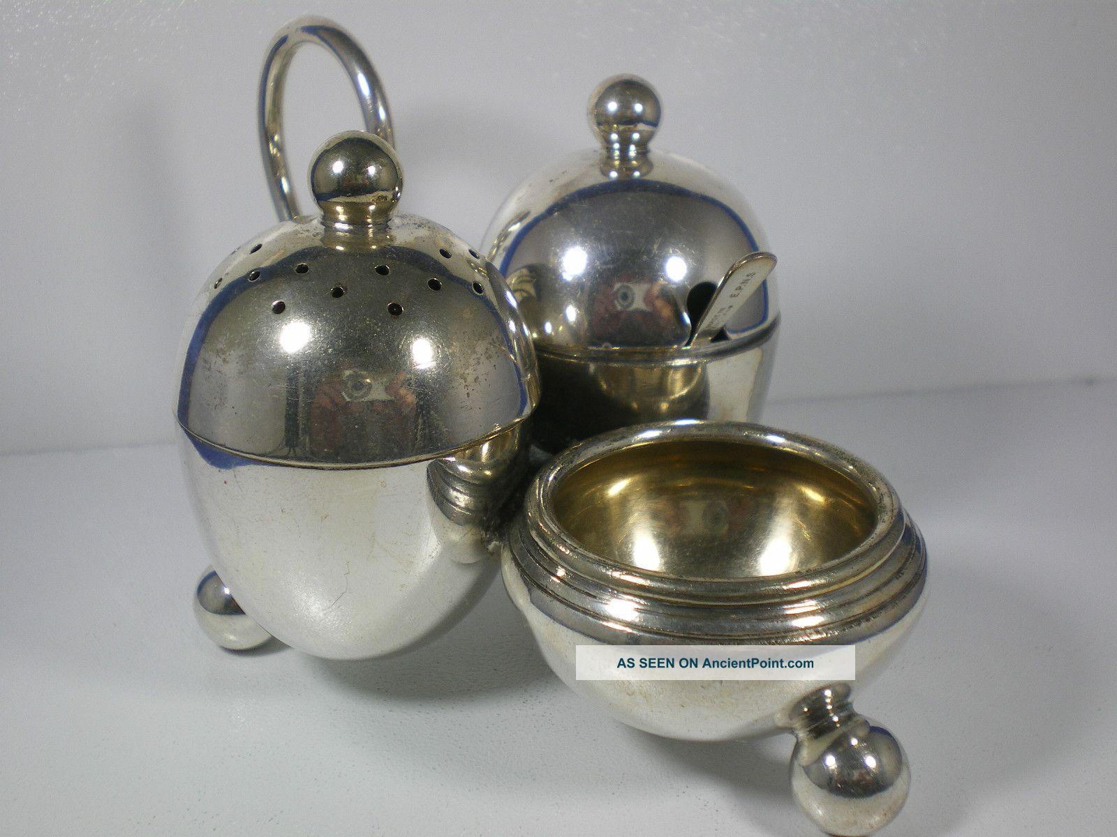 Antique Elkington Silverplate 3 - Part Footed Cruet Server With Spoon Other photo