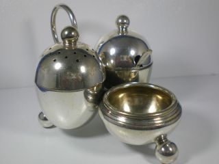 Antique Elkington Silverplate 3 - Part Footed Cruet Server With Spoon photo