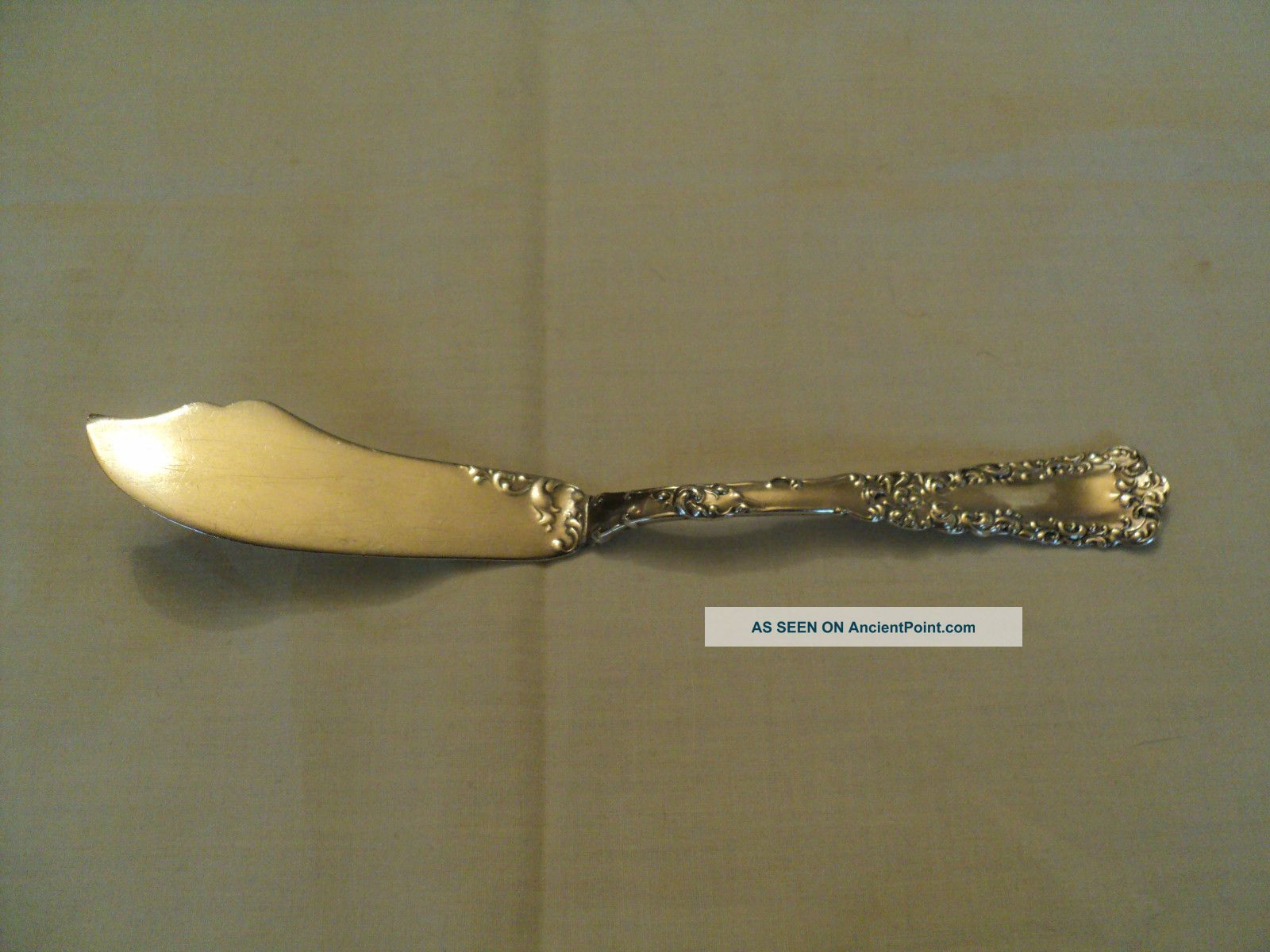 Wonderful Antique Sterling Silver Butter Knife W/ Embossed Scroll Design Other photo