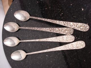 Set Of Four 4 Sterling Silver Ice Tea Spoons Stieff Forget Me Not 7.  50 
