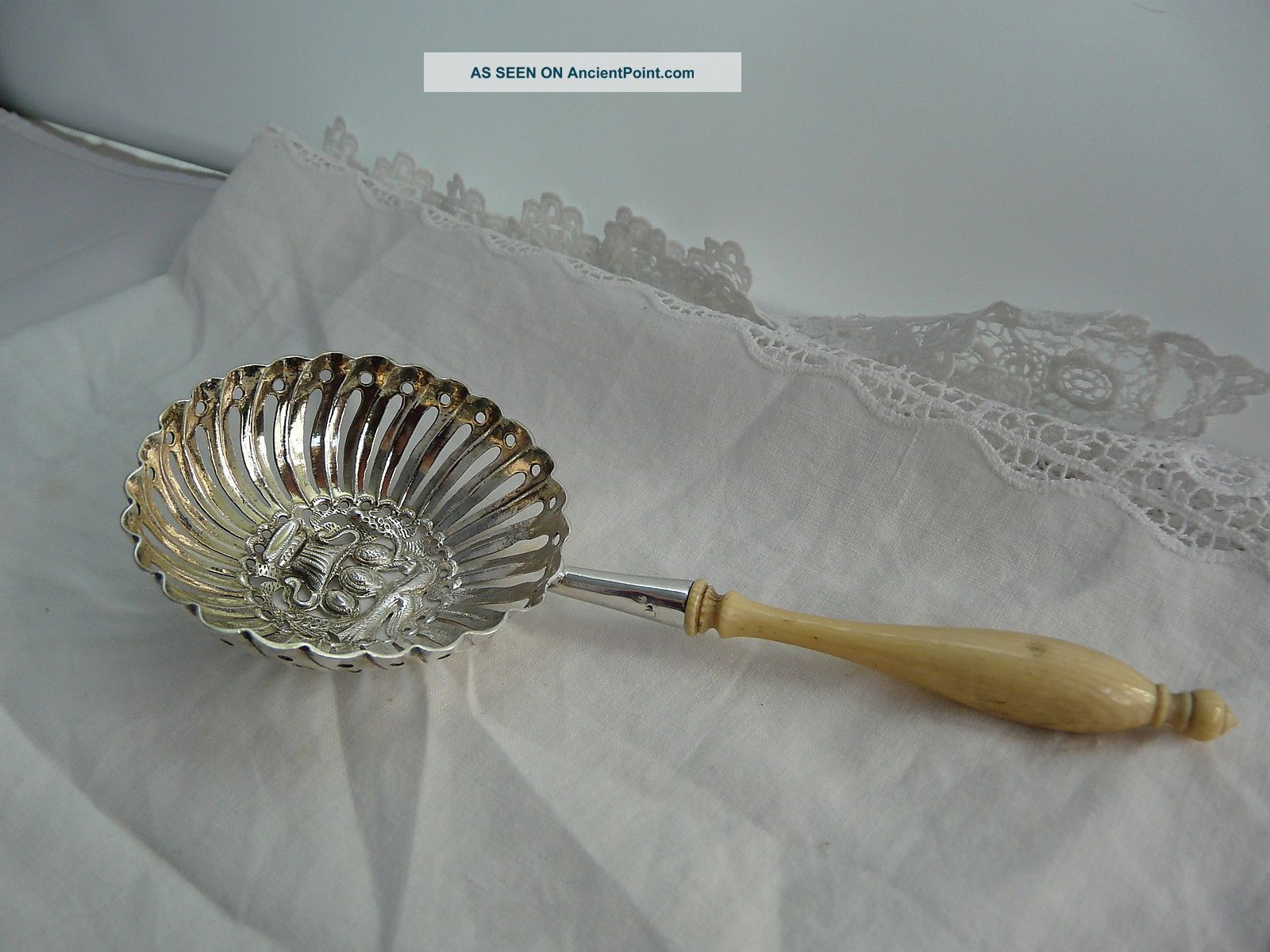 Antique Dutch Solid Silver Pierced Serving Spoon,  Very Decorative Other photo