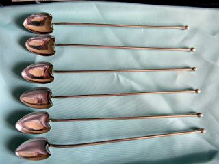 6 Vintage Heart Sterling Ice Iced Tea Julep Straw Spoons photo