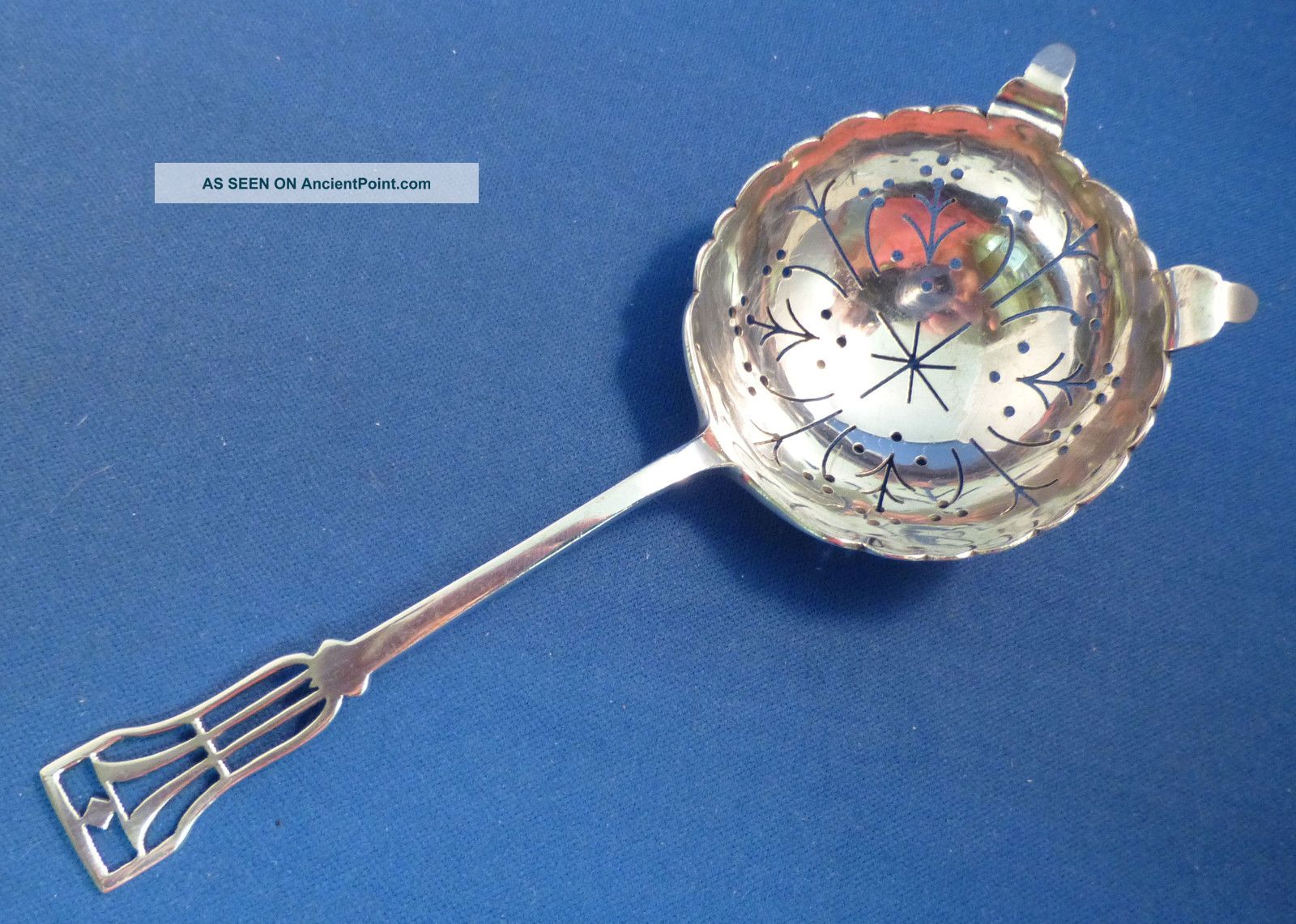 English Sterling Birmingham Over The Cup Tea Strainer Other photo