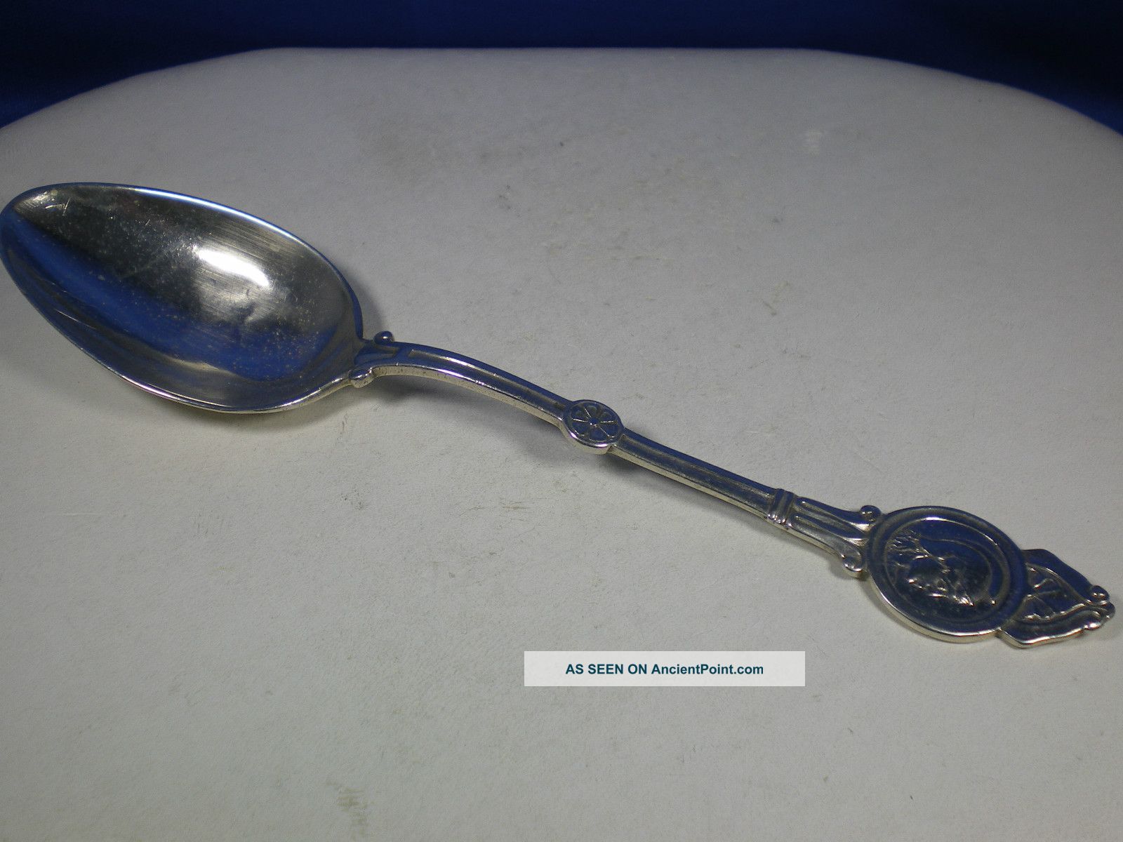 Rare Antique Schulz & Fisher Coin Silver Medallion Teaspoon 6 