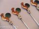 6 Gorgeous Enamel Silver Rooster Cocktail Martini Picks Enameled Sterling Other photo 1