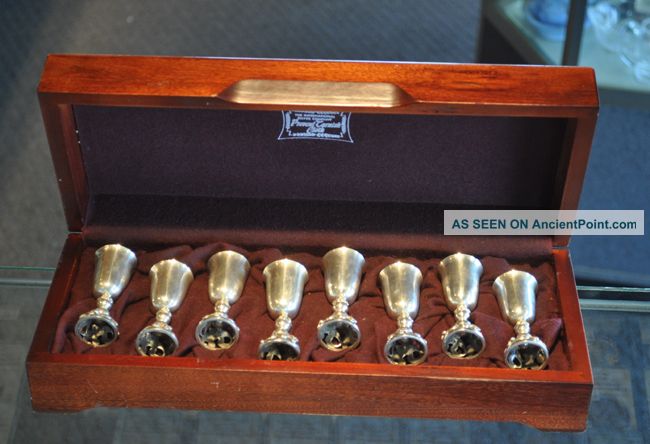 8pc.  Set Of Stem Sterling Silver Shot Glasses Floral W/anti - Tarnish Box Other photo