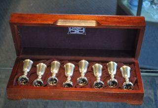 8pc.  Set Of Stem Sterling Silver Shot Glasses Floral W/anti - Tarnish Box photo