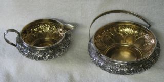 Whiting Sterling Silver Creamer & Sugar Bowl Repousse Art Nouveau photo