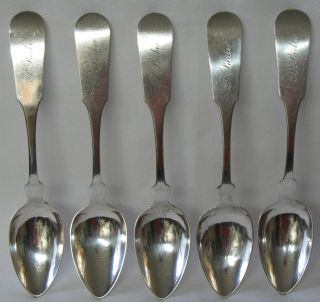 L D Anthony American Coin Silver Teaspoon Set Of 5 Providence Ri C.  1835 - 65 photo