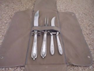 Alvin Stainless Blade/sterling Silver Travel Set Knife Fork Scissors In Clth Bag photo