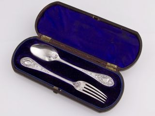 Sterling Silver Cased Fork And Spoon Set,  London 1875 photo