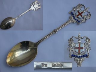 Fine English Sterling Silver Spoon,  City Of London Enamelled Crest. photo