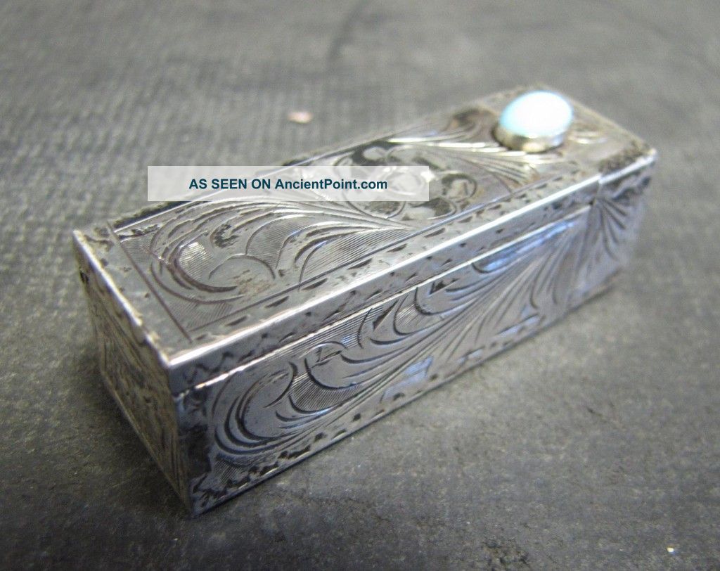 Antique Sterling Lipstick Case With Mirror And Light Blue Stone Other photo