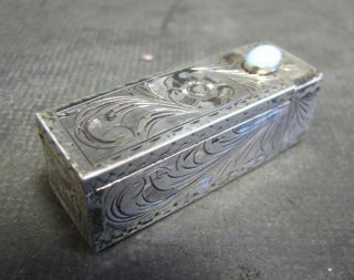 Antique Sterling Lipstick Case With Mirror And Light Blue Stone photo