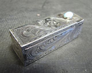 Antique Sterling Lipstick Case With Mirror And Light Blue Stone photo