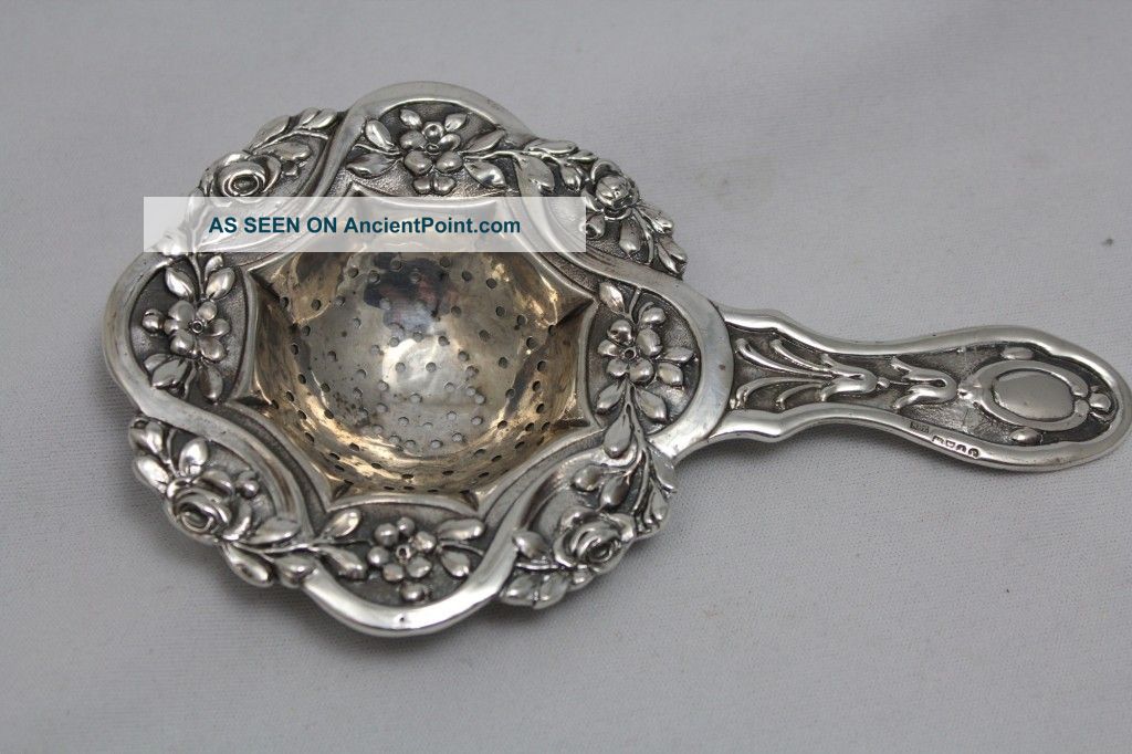 Antique Sterling Silver Tea Strainer Spoon Repousse Yr 1888 Other photo