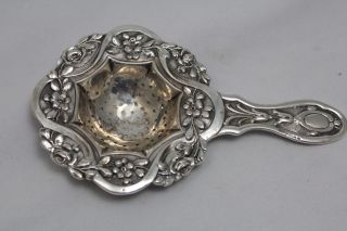 Antique Sterling Silver Tea Strainer Spoon Repousse Yr 1888 photo