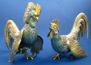 Pair Of Spanish Sterling Fighting Roosters photo
