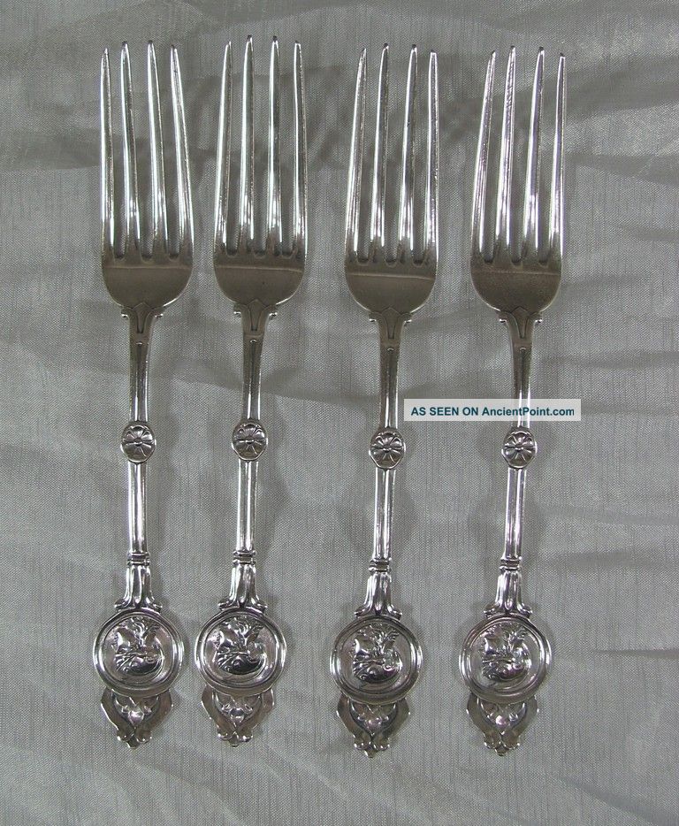 4 Antique Schulz & Fischer Medallion Sterling Silver Dinner Forks Other photo