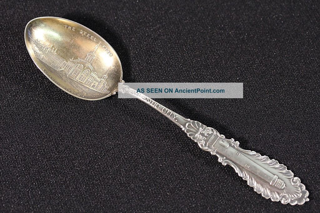 Sterling Silver Souvenir Spoon Steel Pier Atlantic City N.  J.  Lighthouse Sailboat Other photo