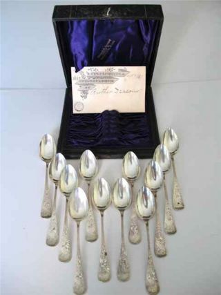 Mermod & Jaccard Box Of 12 Vintage Sterling Silver Spoons photo