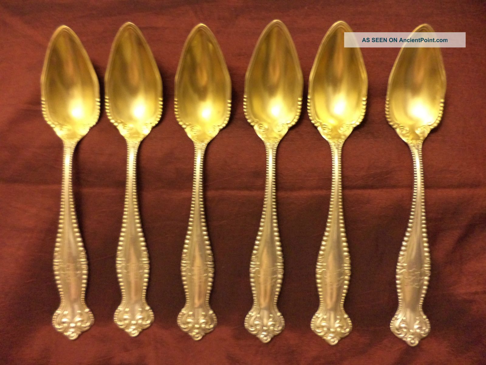 6 Towle Canterbury Sterling Silver Goldwashed Ice Cream Spoons Art Nouveau 1900 Other photo