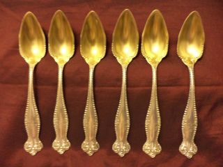 6 Towle Canterbury Sterling Silver Goldwashed Ice Cream Spoons Art Nouveau 1900 photo