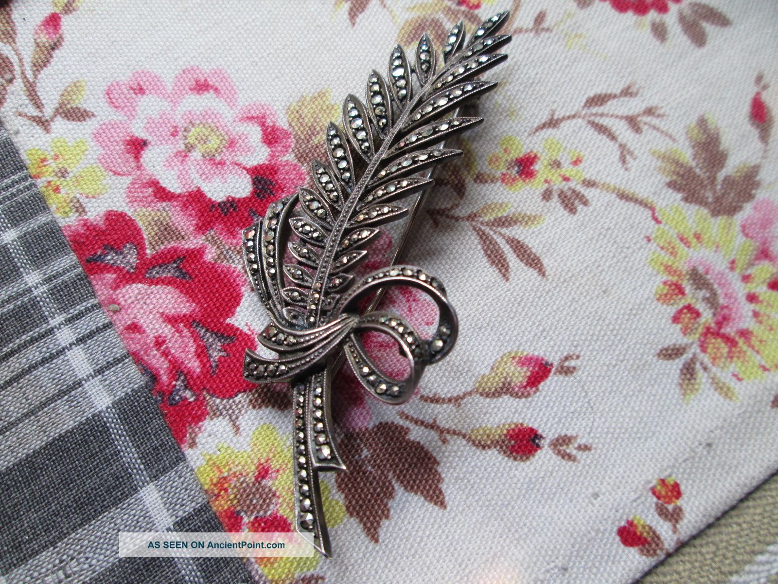 Antique Brooch Silver Marcisite Bow With Branch Other photo