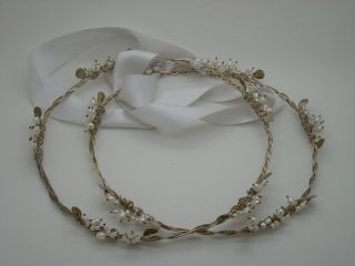 Old Hand Made Sterling Silver Wedding Wreaths photo