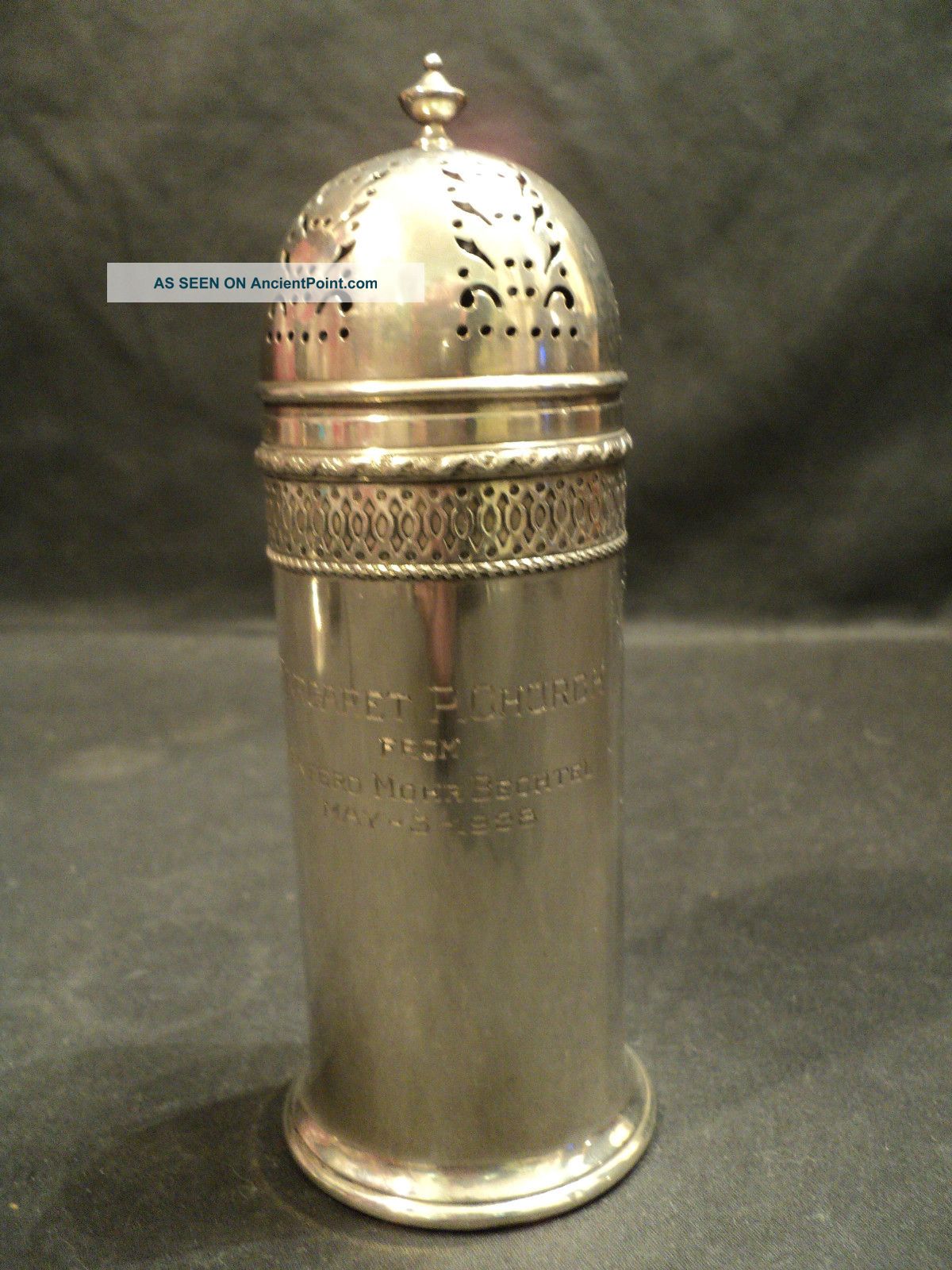 Wonderful Gorham Sterling Silver Sugar Shaker / Muffineer,  Engraved 1928 Other photo