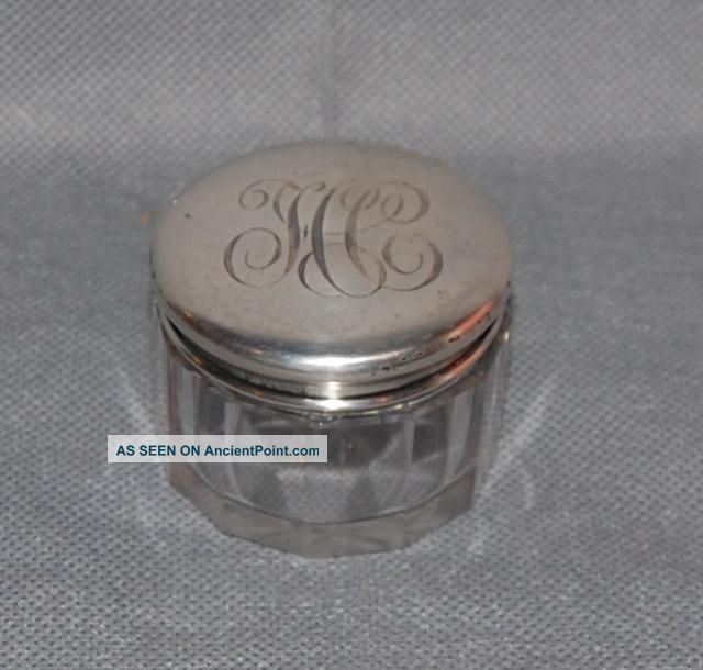 Roger Williams Silver Co Sterling Silver Cover Cut Glass Vanity Jar Antique Other photo