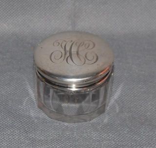 Roger Williams Silver Co Sterling Silver Cover Cut Glass Vanity Jar Antique photo