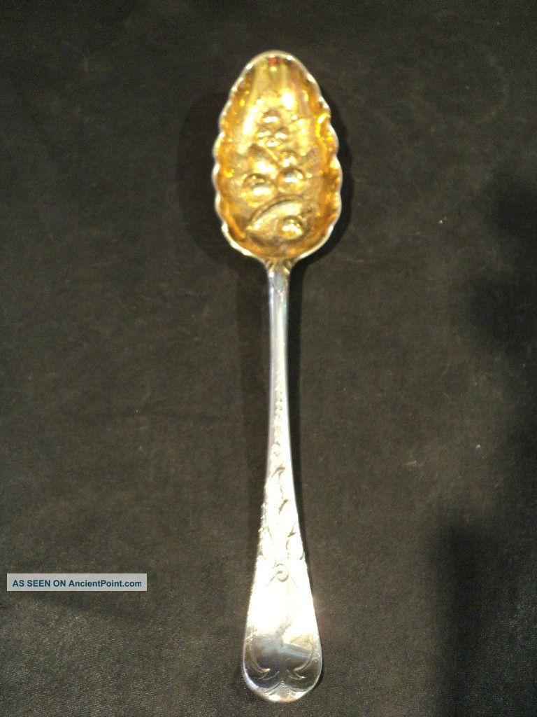 19th Century English Sterling Silver & Gilded Repousse Fruit Spoon Other photo