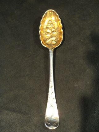 19th Century English Sterling Silver & Gilded Repousse Fruit Spoon photo