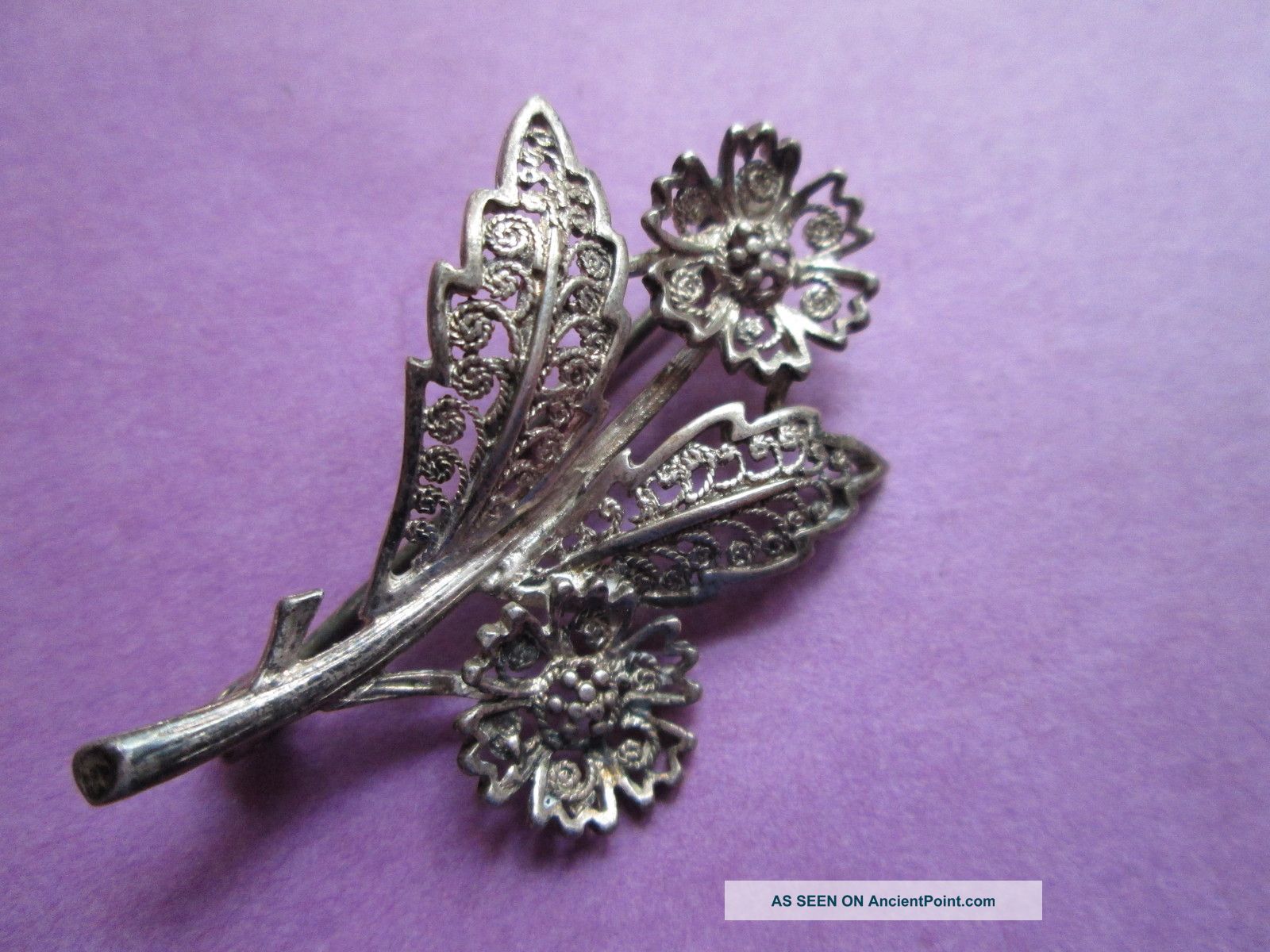 Antique Brooch Silver French Filigree Brooch Flower Other photo