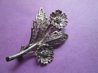 Antique Brooch Silver French Filigree Brooch Flower photo