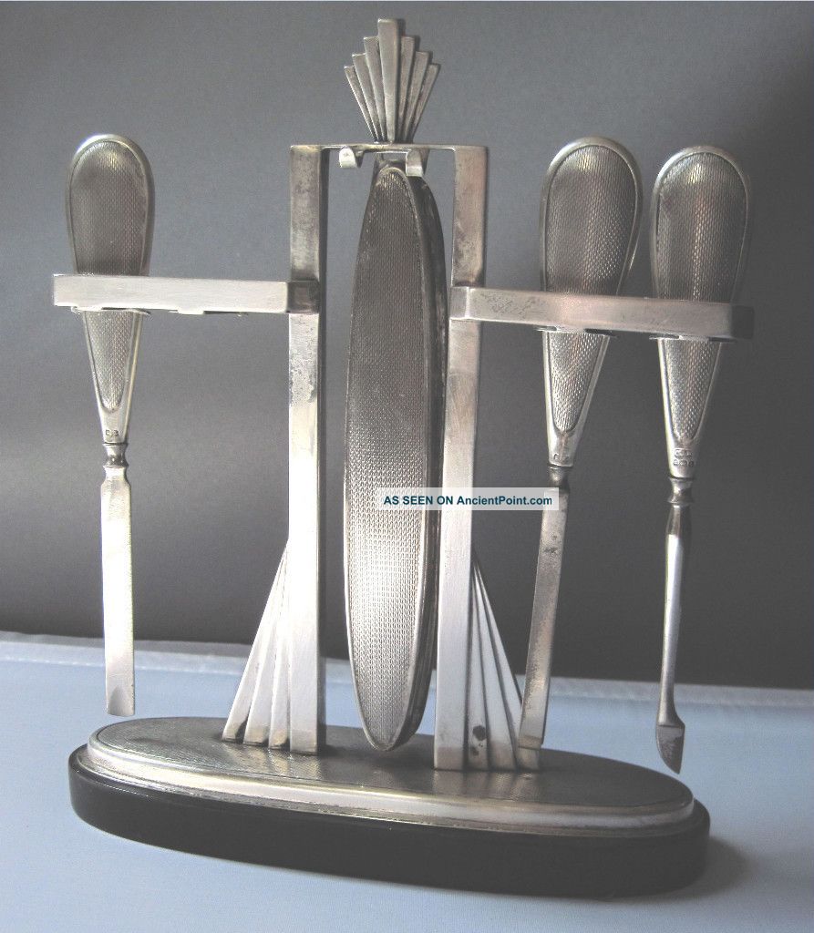 Deco Sterling Silver Bakelite Manicure Set & Stand Other photo