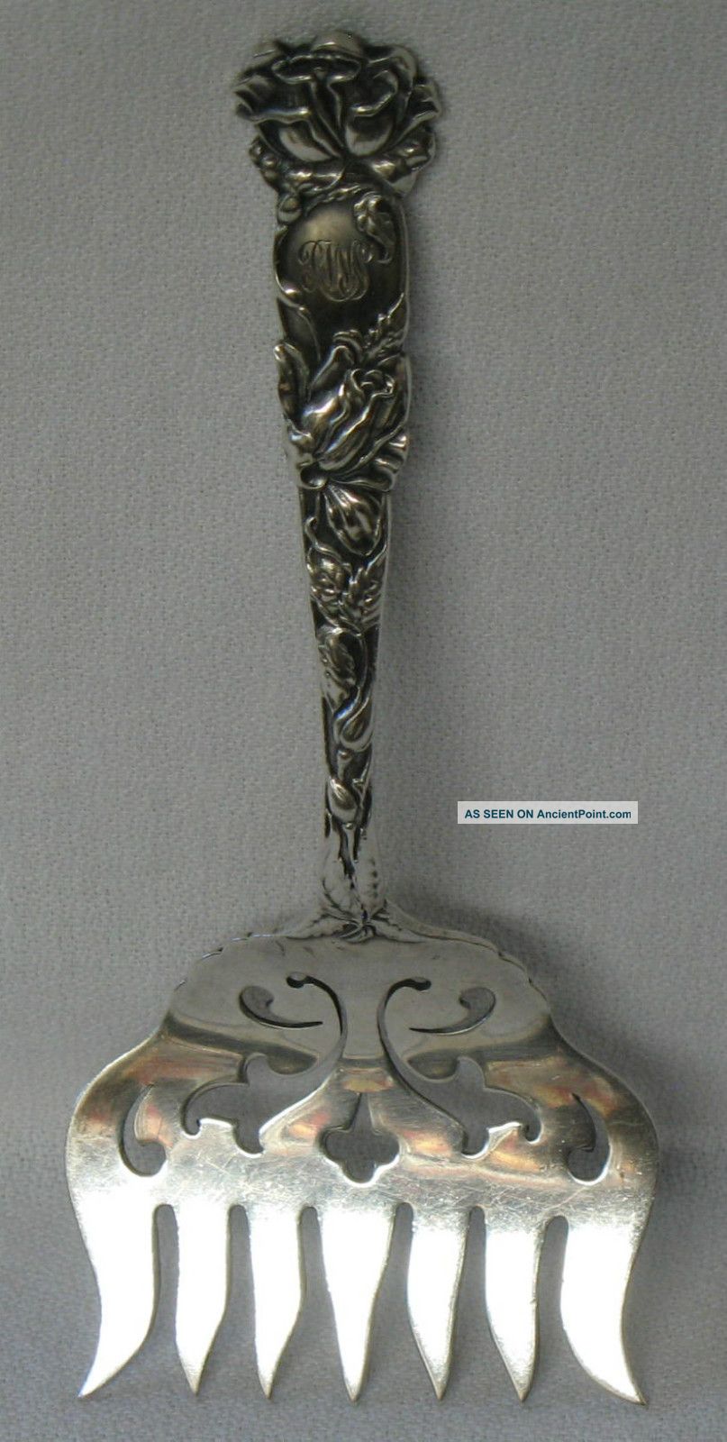 Alvin Bridal Rose Sterling Silver Sardine Fork Pierced Tines 5 1/4 