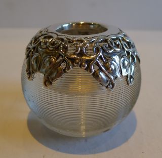 Antique English Threaded Glass Match Striker - Art Nouveau Sterling Silver Mount photo