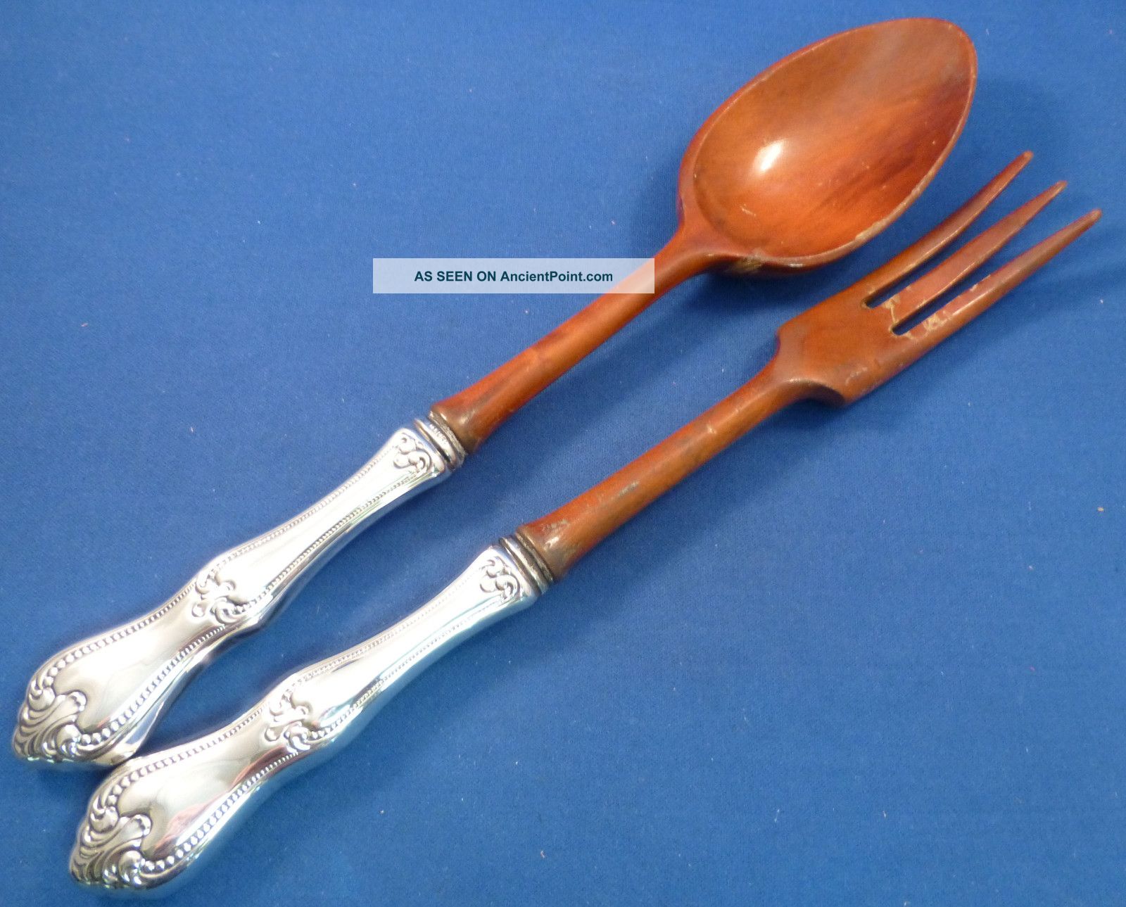 Beaded Sterling & Wood 2 Piece Salad Set Other photo