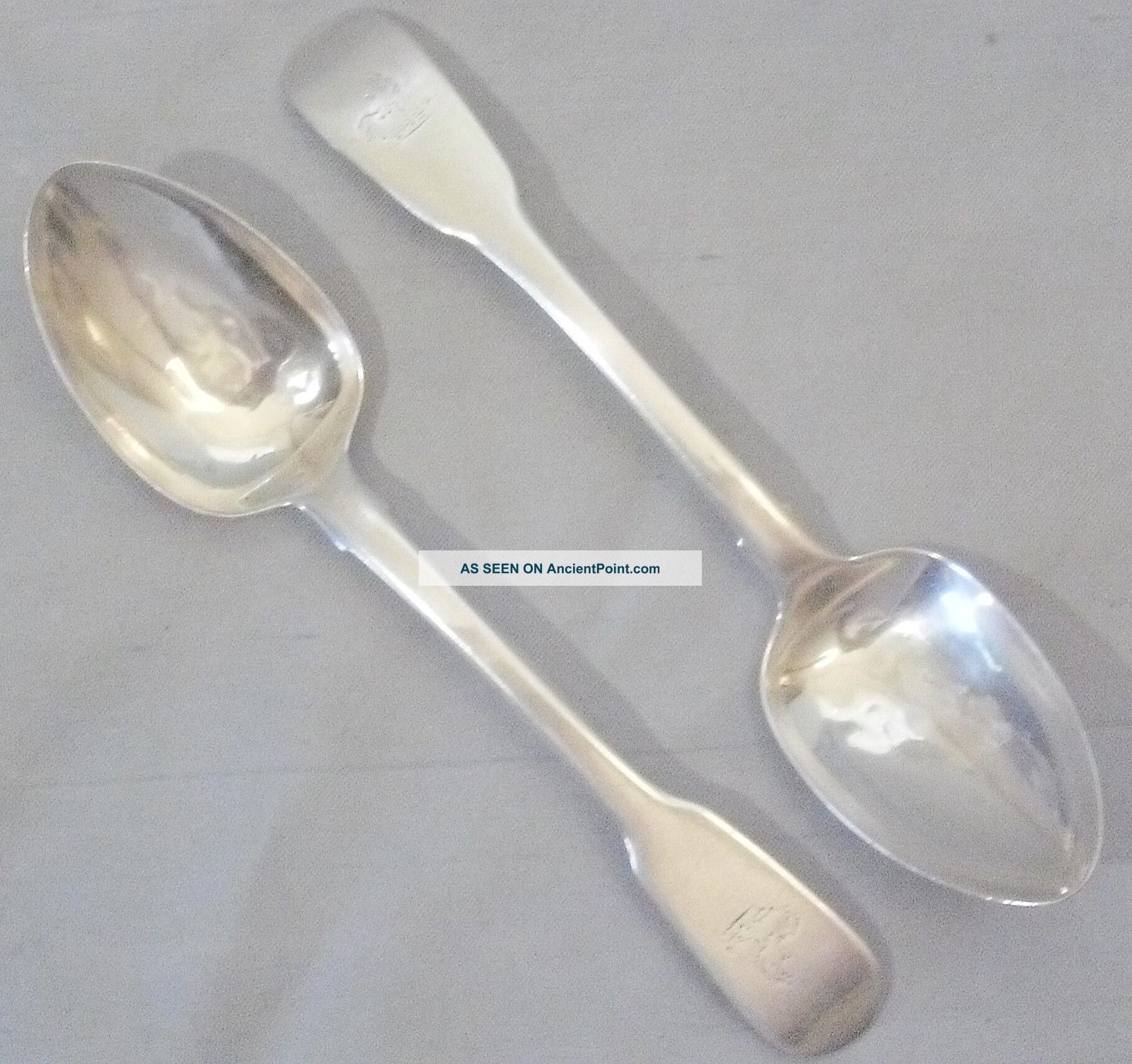 Antique Pair Sterling Silver Irish Fiddle Spoon Wolf Crest 1839 Cummins Dublin Other photo