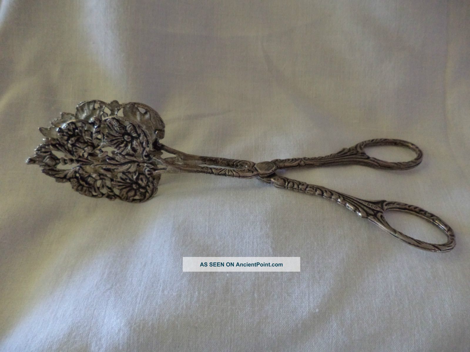 German Repousse 800 Silver Floral Asparagus Tongs Sandwich Server With Poppies A Bowls photo