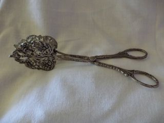 German Repousse 800 Silver Floral Asparagus Tongs Sandwich Server With Poppies A photo