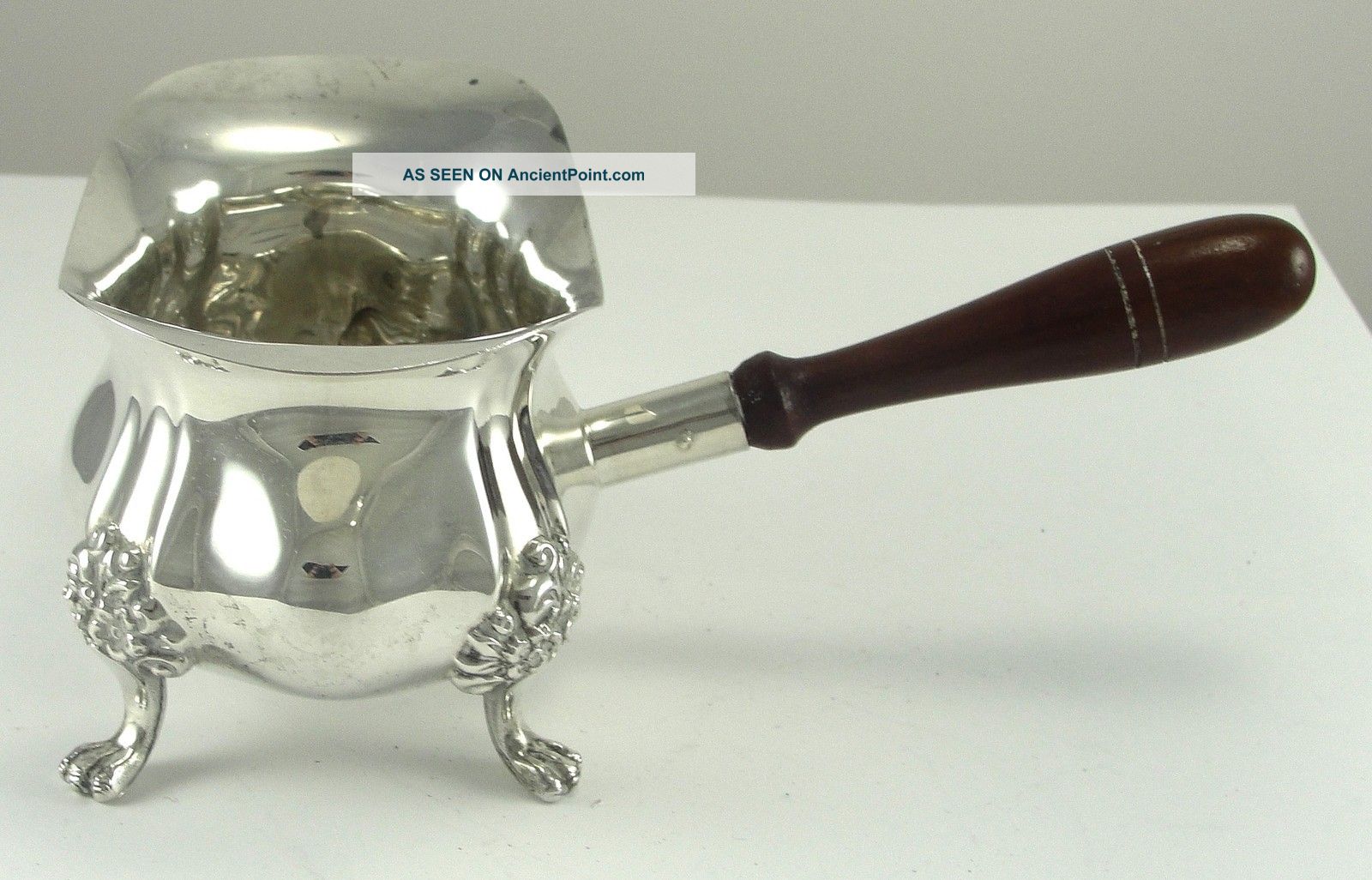 Sterling Silver Pipkin Poole Lancaster Rose Wood Handle Four Footed Gravy Boat Other photo