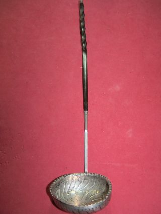 19th Century English Pure Coin Silver Toddy Ladle W/ Baleen Twisted Handle photo